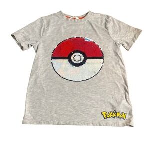H&M Pokemon gray sequin two way short sleeve boys shirt SIZE 8/10
